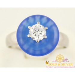 Серебряное кольцо 925 проба. Женское кольцо с вставкой синий агат. 379667с